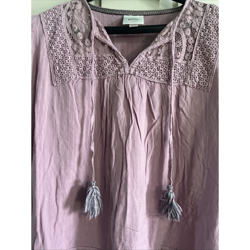 Knox Rose Crinkle Gauze Top Size Small Purple Lilac Lace Tassels Boho Hippie - Picture 6 of 12
